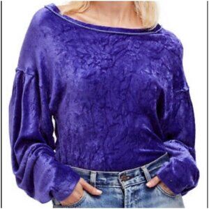 We The Free Milan Crushed Purple Velvet Dolman Long Sleeve Top, Small